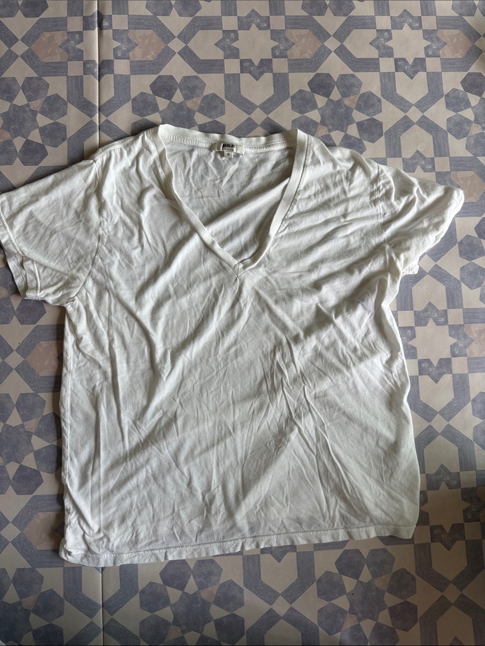 Agolde White V-Neck Short Sleeve Shirt